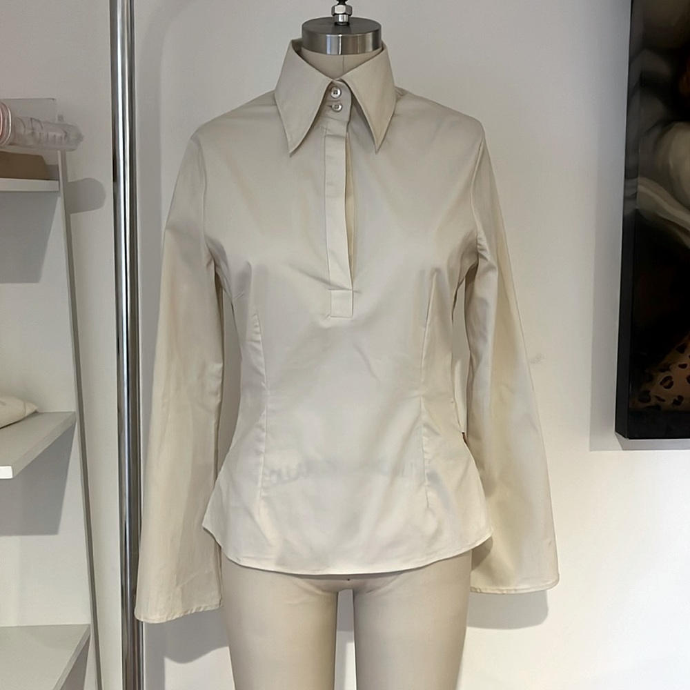 Vintage Y2K Beige Side Zip Collar Blouse
